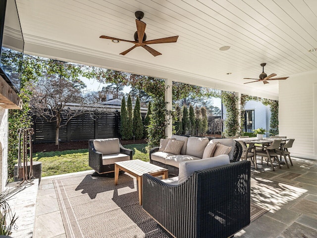 view of patio / terrace featuring outdoor lounge area and ceiling fan