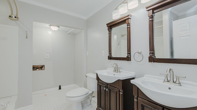 full bathroom with ornamental molding, a sink, and tile patterned floors