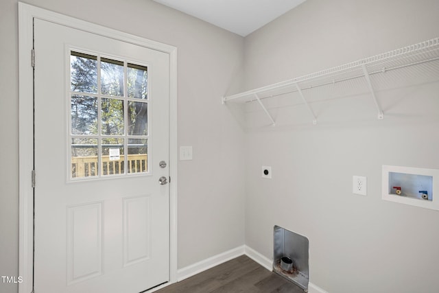 laundry room featuring washer hookup, dark wood-type flooring, and hookup for an electric dryer