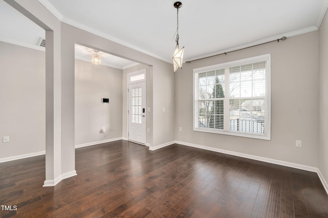 entrance foyer featuring dark hardwood / wood-style flooring and ornamental molding