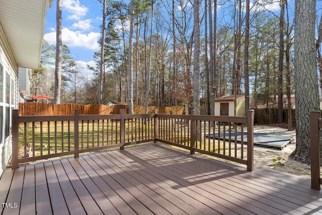 deck with a storage shed