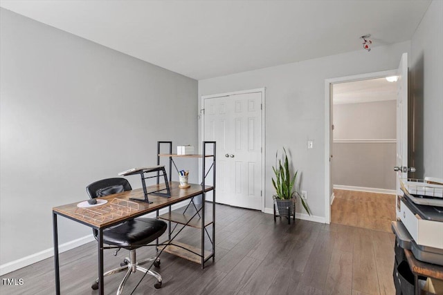 office space featuring dark hardwood / wood-style flooring