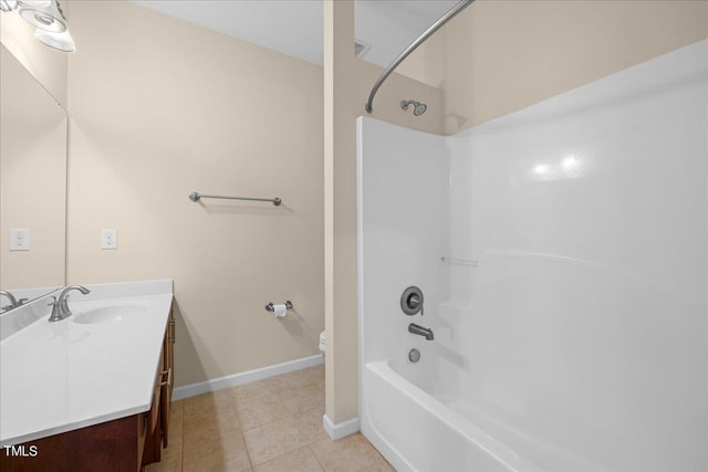 full bathroom with vanity, tile patterned floors, tub / shower combination, and toilet