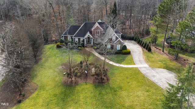 drone / aerial view with a forest view