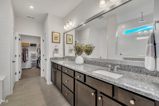 bathroom featuring vanity and walk in shower