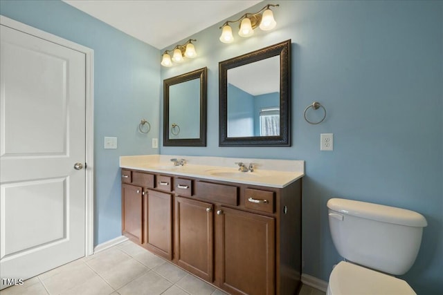 bathroom with vanity, toilet, and tile patterned flooring