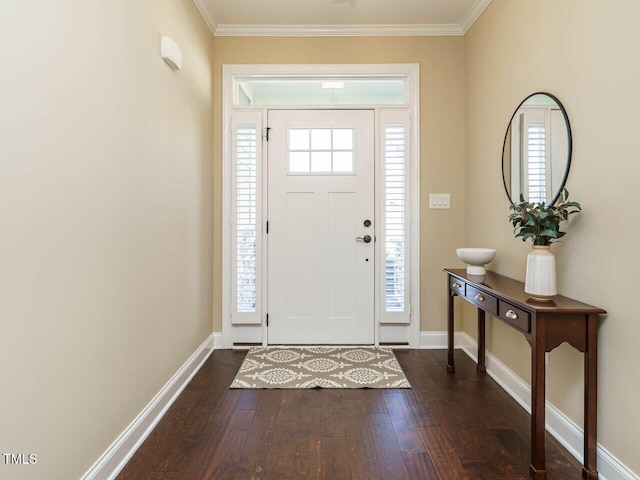 entrance foyer featuring ornamental molding, dark hardwood / wood-style floors, and a wealth of natural light