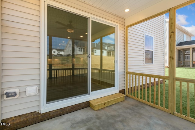 entrance to property with a patio