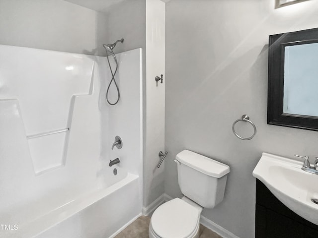 full bathroom featuring vanity,  shower combination, and toilet