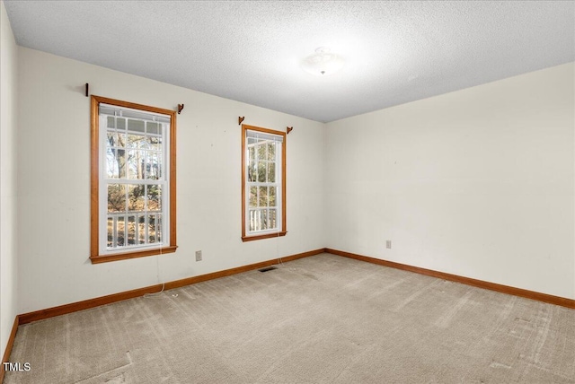 empty room with carpet floors and a textured ceiling