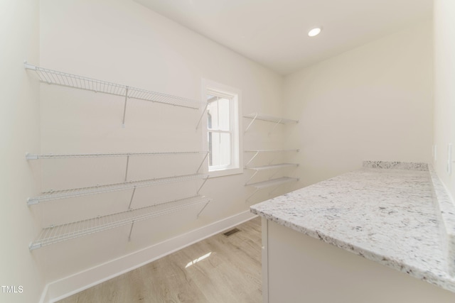 walk in closet with light wood-type flooring