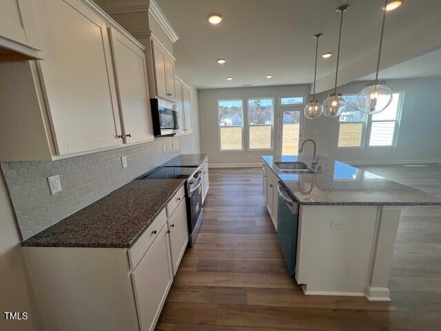 kitchen with white cabinets, stainless steel appliances, and a sink