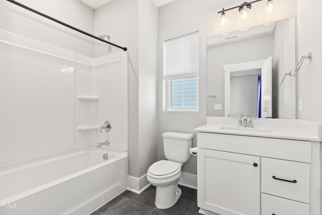 full bathroom with vanity, tile patterned floors,  shower combination, and toilet