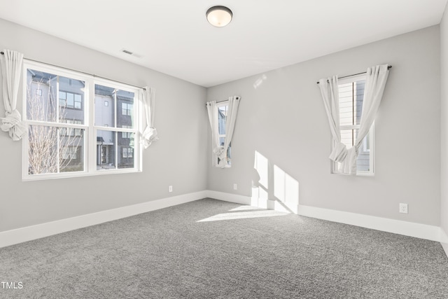 spare room featuring plenty of natural light and carpet