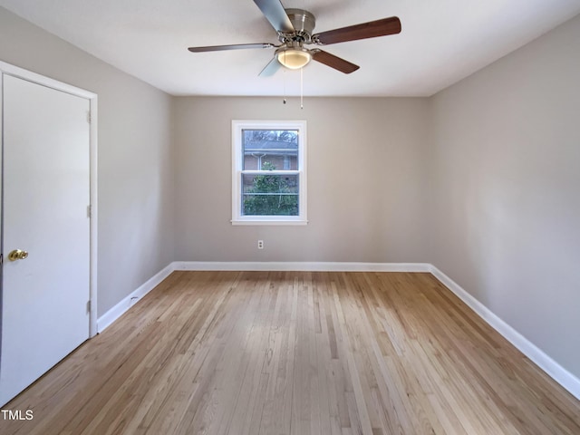 unfurnished room featuring light hardwood / wood-style flooring and ceiling fan