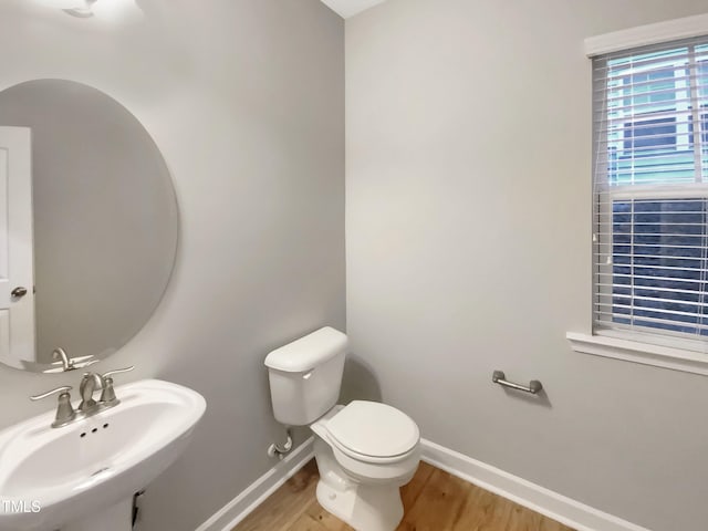 bathroom featuring sink, hardwood / wood-style floors, and toilet