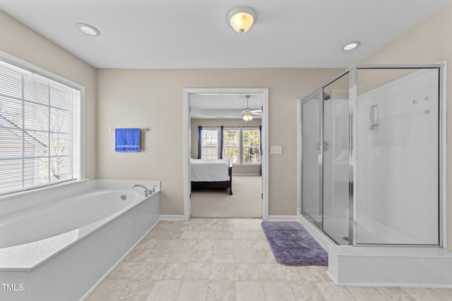 bathroom featuring plus walk in shower