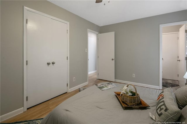 bedroom with light hardwood / wood-style floors