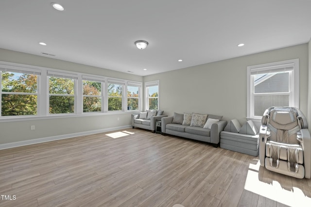 living room featuring plenty of natural light and light wood-type flooring