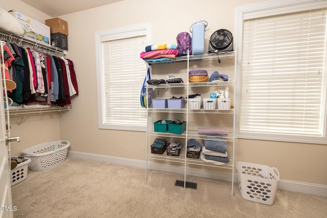 spacious closet with carpet flooring