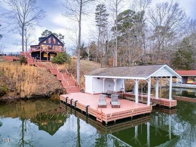 dock area with a water view