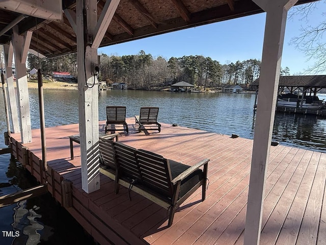 view of dock with a water view