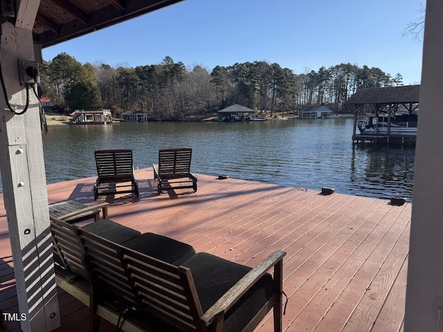 dock area with a water view