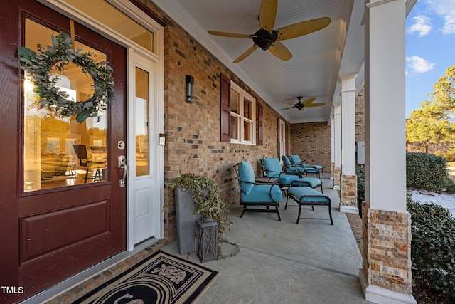 view of patio / terrace featuring ceiling fan and covered porch