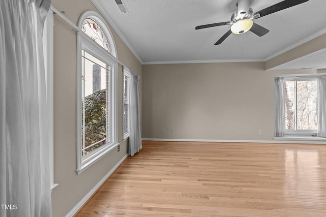 unfurnished room featuring baseboards, a healthy amount of sunlight, and light wood-style floors