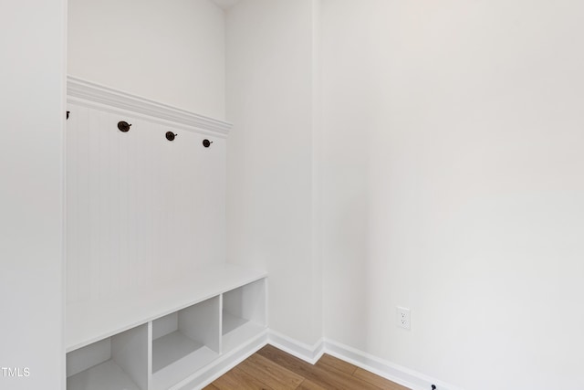 mudroom with hardwood / wood-style flooring