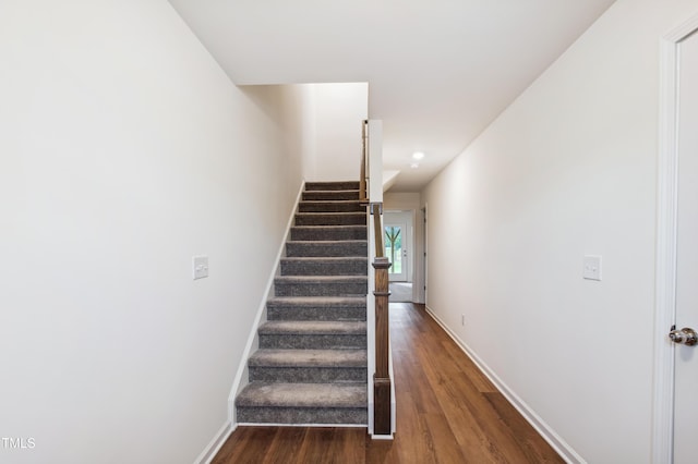 stairway featuring wood-type flooring