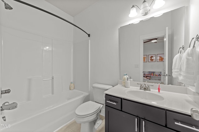 full bathroom with vanity, toilet, bathing tub / shower combination, and tile patterned flooring