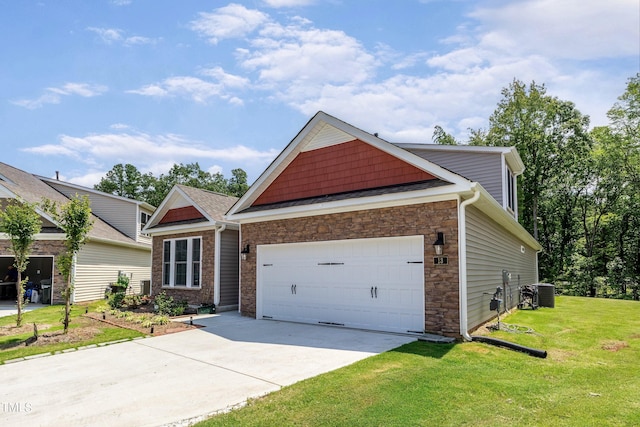 craftsman-style house with central AC and a front yard