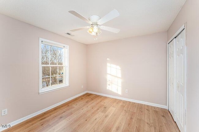 interior space featuring ceiling fan and light hardwood / wood-style flooring