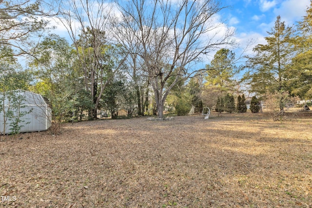 view of yard featuring a shed