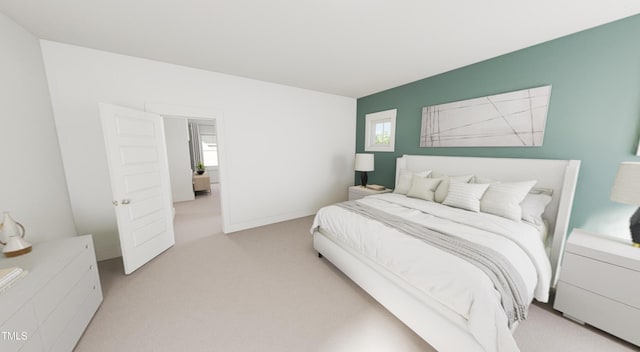 bedroom featuring light carpet and multiple windows