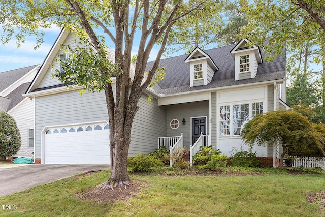 view of front of home featuring a garage and a front lawn