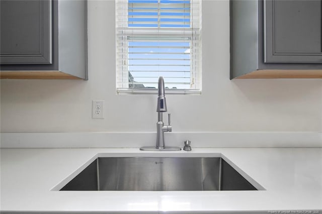 interior details with sink and gray cabinetry