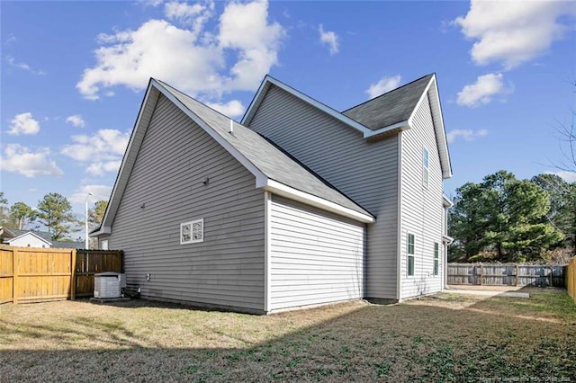 view of property exterior featuring cooling unit and a lawn