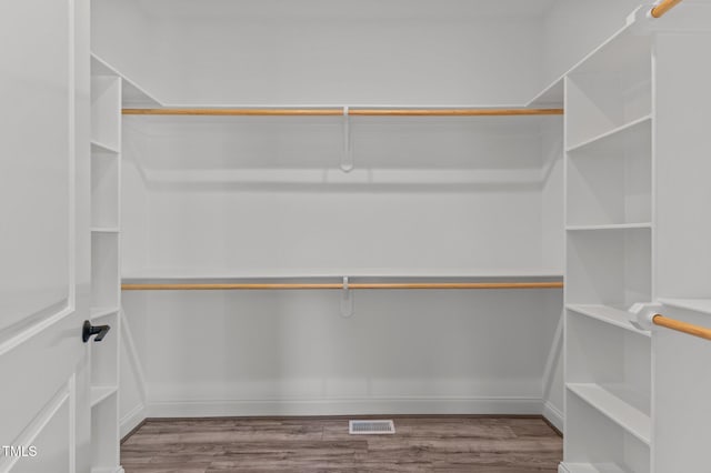 walk in closet with wood-type flooring