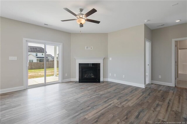 363 Lyman Dr, Fayetteville, NC 28312 - unfurnished living room featuring dark hardwood / wood-style floors and ceiling fan