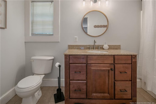 bathroom featuring vanity, toilet, and tile patterned flooring