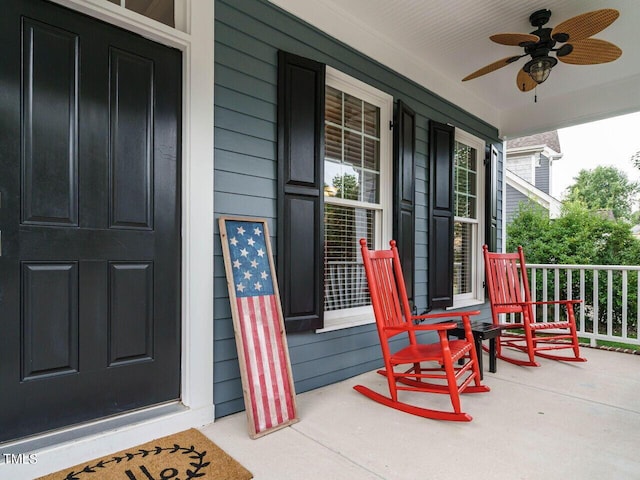 exterior space with ceiling fan and covered porch