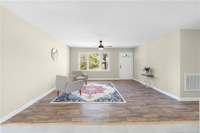 entrance foyer featuring hardwood / wood-style flooring and ceiling fan