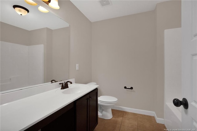 bathroom featuring vanity, tile patterned floors, and toilet