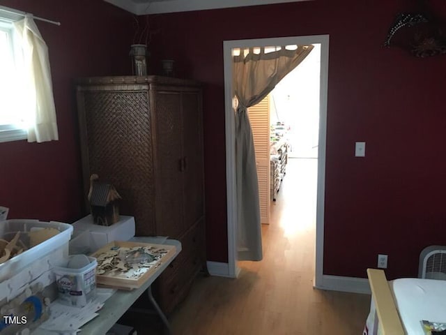 bathroom with hardwood / wood-style flooring