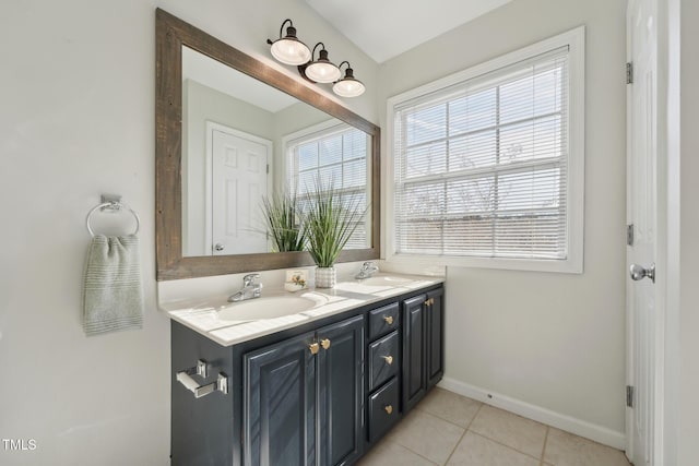 bathroom with vanity and tile patterned flooring