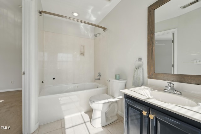 full bathroom with tile patterned flooring, vanity, tub / shower combination, and toilet