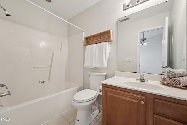 full bathroom featuring tile patterned floors, toilet, tub / shower combination, and vanity