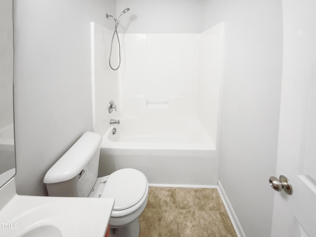 full bathroom with shower / bath combination, vanity, and toilet